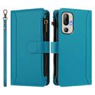 For HTC U24 Pro Magnetic Closure 9 Card Slots Zipper Leather Case with Hand Strap(Turquoise) - 2