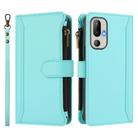 For HTC U24 Pro Magnetic Closure 9 Card Slots Zipper Leather Case with Hand Strap(Mint Green) - 2