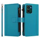 For HMD Pulse Pro / HMD Pulse Magnetic Closure 9 Card Slots Zipper Leather Case with Hand Strap(Turquoise) - 2