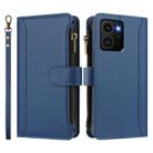 For HMD Skyline Magnetic Closure 9 Card Slots Zipper Leather Case with Hand Strap(Dark Blue) - 2