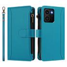 For HMD Skyline Magnetic Closure 9 Card Slots Zipper Leather Case with Hand Strap(Turquoise) - 2