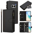 For Nothing Phone 2A Magnetic Closure 9 Card Slots Zipper Leather Case with Hand Strap(Black) - 1