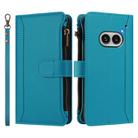 For Nothing Phone 2A Magnetic Closure 9 Card Slots Zipper Leather Case with Hand Strap(Turquoise) - 2
