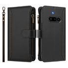 For Nothing Phone 3a Magnetic Closure 9 Card Slots Zipper Leather Case with Hand Strap(Black) - 2