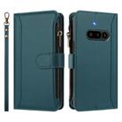 For Nothing Phone 3a Magnetic Closure 9 Card Slots Zipper Leather Case with Hand Strap(Dark Green) - 2