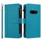 For Nothing Phone 3a Magnetic Closure 9 Card Slots Zipper Leather Case with Hand Strap(Turquoise) - 2