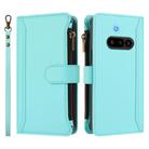 For Nothing Phone 3a Magnetic Closure 9 Card Slots Zipper Leather Case with Hand Strap(Mint Green) - 2