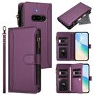 For Nothing Phone 3a Magnetic Closure 9 Card Slots Zipper Leather Case with Hand Strap(Purple) - 1