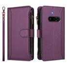 For Nothing Phone 3a Magnetic Closure 9 Card Slots Zipper Leather Case with Hand Strap(Purple) - 2