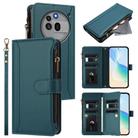 For Nothing Phone 3a Pro Magnetic Closure 9 Card Slots Zipper Leather Case with Hand Strap(Dark Green) - 1