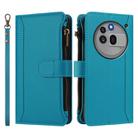 For Nothing Phone 3a Pro Magnetic Closure 9 Card Slots Zipper Leather Case with Hand Strap(Turquoise) - 2