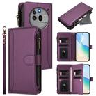 For Nothing Phone 3a Pro Magnetic Closure 9 Card Slots Zipper Leather Case with Hand Strap(Purple) - 1