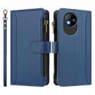 For ZTE Blade A35 Lite / A35 Core Magnetic Closure 9 Card Slots Zipper Leather Case with Hand Strap(Dark Blue) - 2