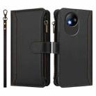 For ZTE Blade A35 Lite / A35 Core Magnetic Closure 9 Card Slots Zipper Leather Case with Hand Strap(Black) - 2