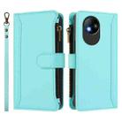 For ZTE Blade A35 Lite / A35 Core Magnetic Closure 9 Card Slots Zipper Leather Case with Hand Strap(Mint Green) - 2