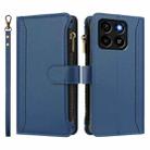 For ZTE Blade A35 / A55 Magnetic Closure 9 Card Slots Zipper Leather Case with Hand Strap(Dark Blue) - 2