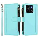 For ZTE Blade A35 / A55 Magnetic Closure 9 Card Slots Zipper Leather Case with Hand Strap(Mint Green) - 2