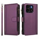 For ZTE Blade A35 / A55 Magnetic Closure 9 Card Slots Zipper Leather Case with Hand Strap(Purple) - 2