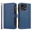 For ZTE Blade A35E Magnetic Closure 9 Card Slots Zipper Leather Case with Hand Strap(Dark Blue) - 2