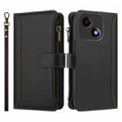 For ZTE Blade A35E Magnetic Closure 9 Card Slots Zipper Leather Case with Hand Strap(Black) - 2
