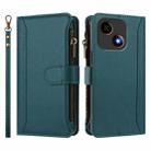 For ZTE Blade A35E Magnetic Closure 9 Card Slots Zipper Leather Case with Hand Strap(Dark Green) - 2