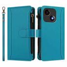 For ZTE Blade A35E Magnetic Closure 9 Card Slots Zipper Leather Case with Hand Strap(Turquoise) - 2