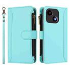 For ZTE Blade A35E Magnetic Closure 9 Card Slots Zipper Leather Case with Hand Strap(Mint Green) - 2