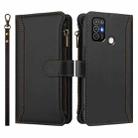For ZTE Blade A52 Magnetic Closure 9 Card Slots Zipper Leather Case with Hand Strap(Black) - 2