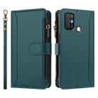 For ZTE Blade A52 Magnetic Closure 9 Card Slots Zipper Leather Case with Hand Strap(Dark Green) - 2