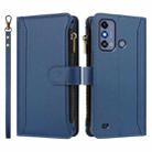 For ZTE Blade A53 / A53+ Magnetic Closure 9 Card Slots Zipper Leather Case with Hand Strap(Dark Blue) - 2