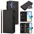 For ZTE Blade A53 / A53+ Magnetic Closure 9 Card Slots Zipper Leather Case with Hand Strap(Black) - 1
