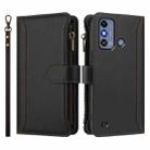 For ZTE Blade A53 / A53+ Magnetic Closure 9 Card Slots Zipper Leather Case with Hand Strap(Black) - 2