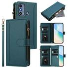 For ZTE Blade A53 / A53+ Magnetic Closure 9 Card Slots Zipper Leather Case with Hand Strap(Dark Green) - 1
