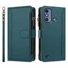 For ZTE Blade A53 / A53+ Magnetic Closure 9 Card Slots Zipper Leather Case with Hand Strap(Dark Green) - 2