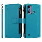 For ZTE Blade A53 / A53+ Magnetic Closure 9 Card Slots Zipper Leather Case with Hand Strap(Turquoise) - 2