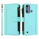 For ZTE Blade A53 / A53+ Magnetic Closure 9 Card Slots Zipper Leather Case with Hand Strap(Mint Green) - 2