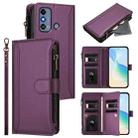 For ZTE Blade A53 / A53+ Magnetic Closure 9 Card Slots Zipper Leather Case with Hand Strap(Purple) - 1