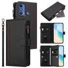 For ZTE Blade A53 Pro Magnetic Closure 9 Card Slots Zipper Leather Case with Hand Strap(Black) - 1