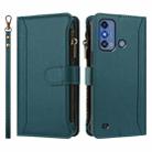 For ZTE Blade A53 Pro Magnetic Closure 9 Card Slots Zipper Leather Case with Hand Strap(Dark Green) - 2