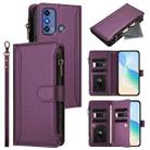 For ZTE Blade A53 Pro Magnetic Closure 9 Card Slots Zipper Leather Case with Hand Strap(Purple) - 1