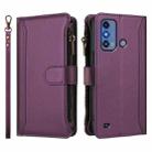 For ZTE Blade A53 Pro Magnetic Closure 9 Card Slots Zipper Leather Case with Hand Strap(Purple) - 2