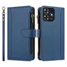 For ZTE Blade A73 4G Magnetic Closure 9 Card Slots Zipper Leather Case with Hand Strap(Dark Blue) - 2