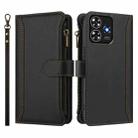 For ZTE Blade A73 4G Magnetic Closure 9 Card Slots Zipper Leather Case with Hand Strap(Black) - 2