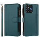 For ZTE Blade A73 4G Magnetic Closure 9 Card Slots Zipper Leather Case with Hand Strap(Dark Green) - 2