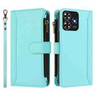 For ZTE Blade A73 4G Magnetic Closure 9 Card Slots Zipper Leather Case with Hand Strap(Mint Green) - 2