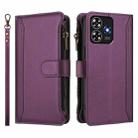 For ZTE Blade A73 4G Magnetic Closure 9 Card Slots Zipper Leather Case with Hand Strap(Purple) - 2