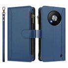 For ZTE Blade A73 5G Magnetic Closure 9 Card Slots Zipper Leather Case with Hand Strap(Dark Blue) - 2