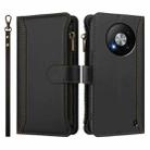 For ZTE Blade A73 5G Magnetic Closure 9 Card Slots Zipper Leather Case with Hand Strap(Black) - 2