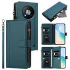 For ZTE Blade A73 5G Magnetic Closure 9 Card Slots Zipper Leather Case with Hand Strap(Dark Green) - 1