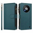For ZTE Blade A73 5G Magnetic Closure 9 Card Slots Zipper Leather Case with Hand Strap(Dark Green) - 2